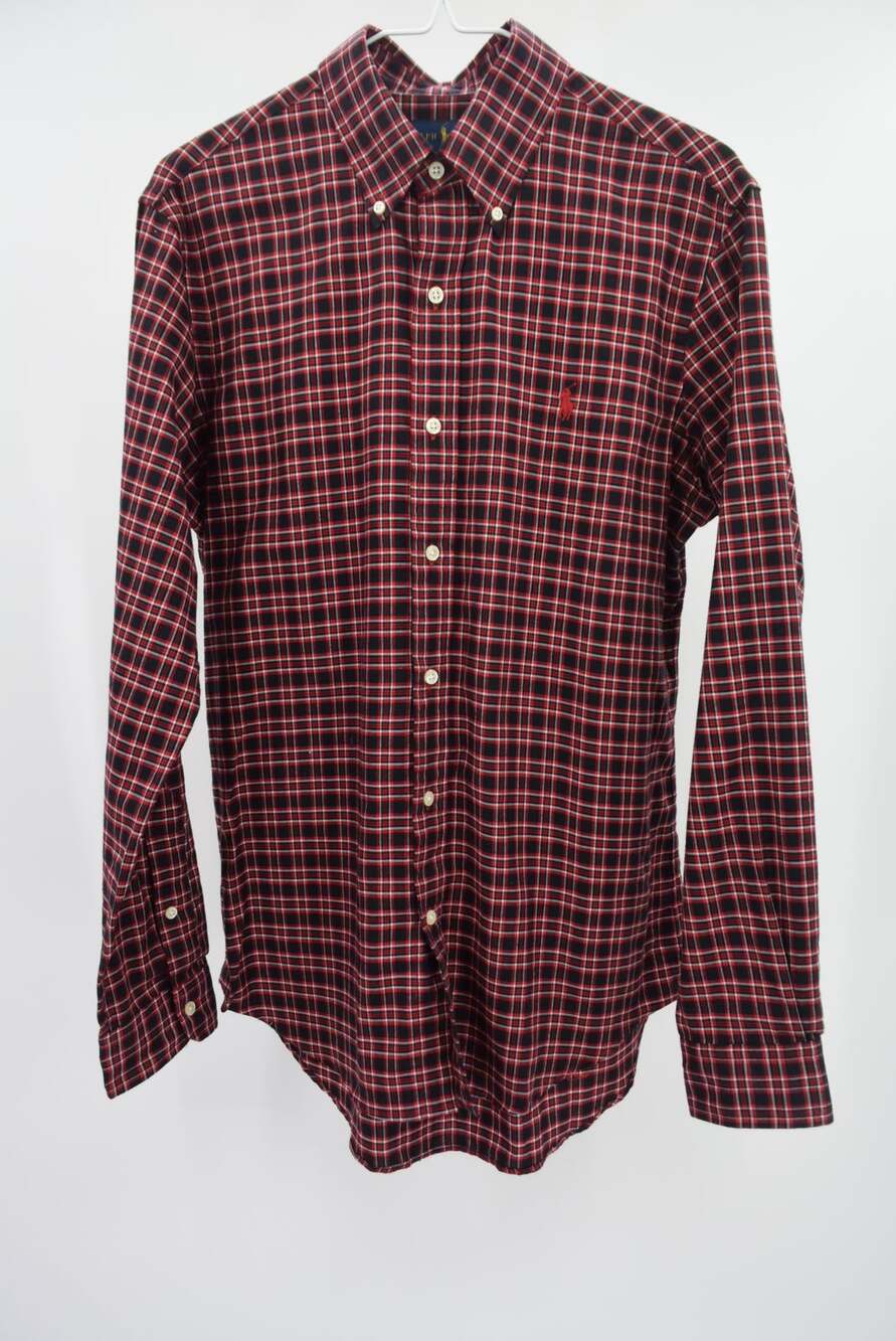 Ralph Lauren Red Black Plaid Button Down Long Sleeve Shirt Mens S